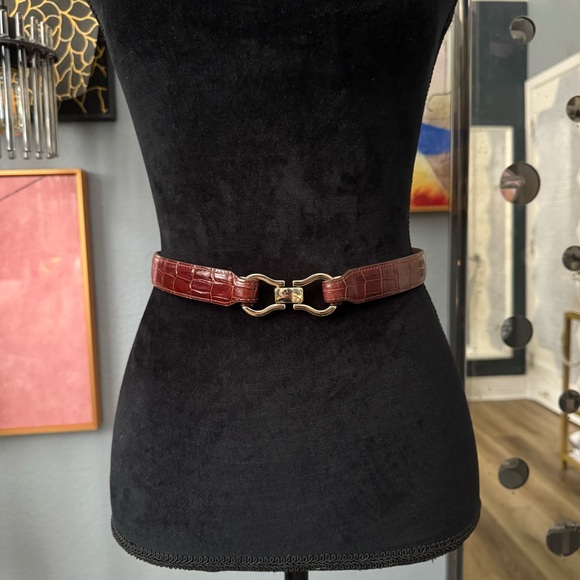 NEW Rouje Laure Belt in Cognac Brown Crocodile-effect Leather, Size Small - Picture 4 of 6